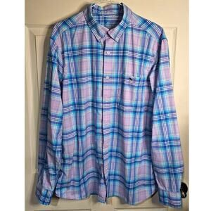 Vineyard Vines Mens Classic Fit Madras Plaid Shirt - Pink and Blue Sz L